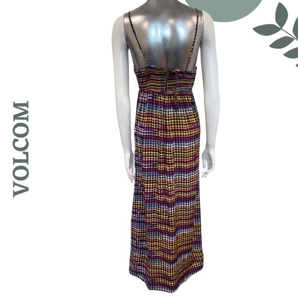 🛍️3/$40 Volcom Smocked Back Maxi Sundress | Festival | Multicolor Strappy Medium - Picture 4 of 8